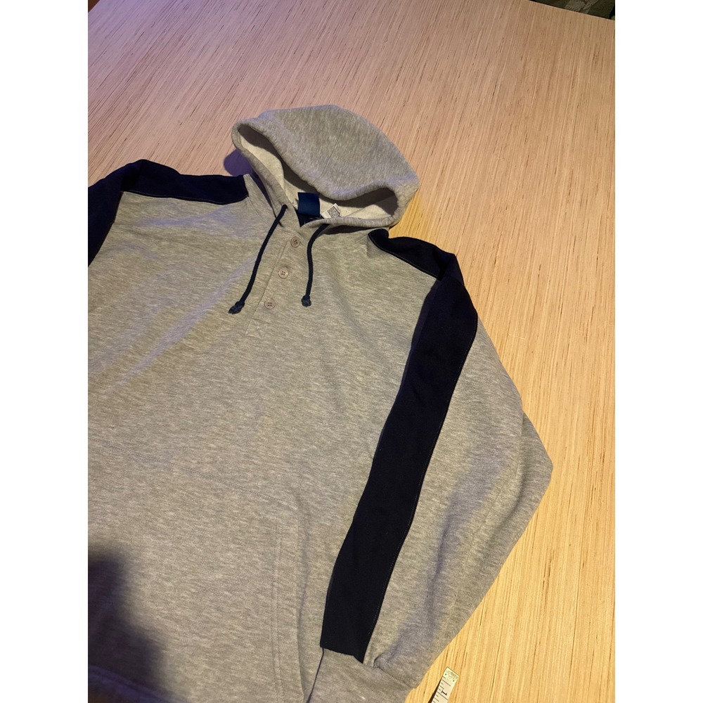 Vintage First Run Henley Hoodie Mens Medium Gray Colorblock Sweatshirt 90s 44